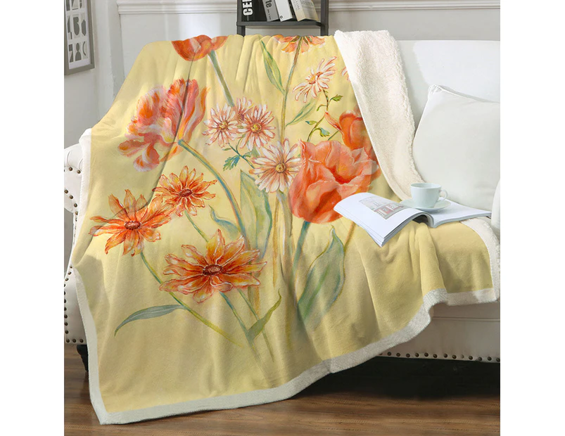 Throws Couples Size: 200cm x 200cm Floral Art Painting Tulips and Daisies Flowers