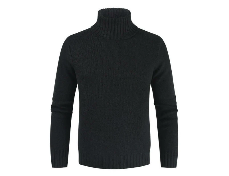 Men's Jumpers Turtle Neck Ribbed Knitted Jumper Long Sleeved Causal Slim Fit Sweater Pullover-black