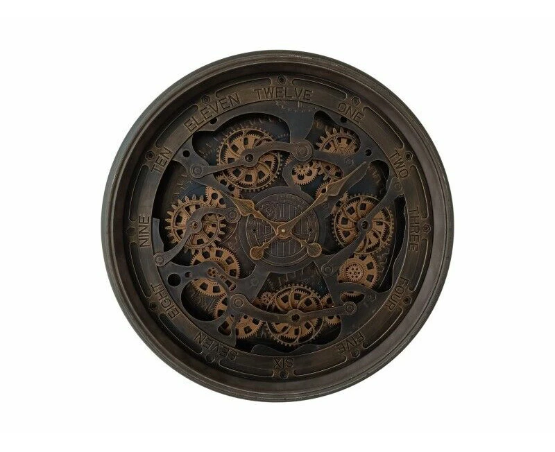 76cm Antique Brown Cog Wall Clock Plastic Home Vintage Gift Kitchen Living Room