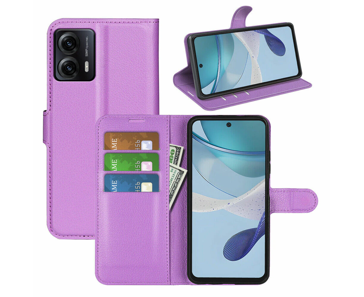 Premium Leather Wallet Case Cover For Motorola Moto G14 4G - Light Purple