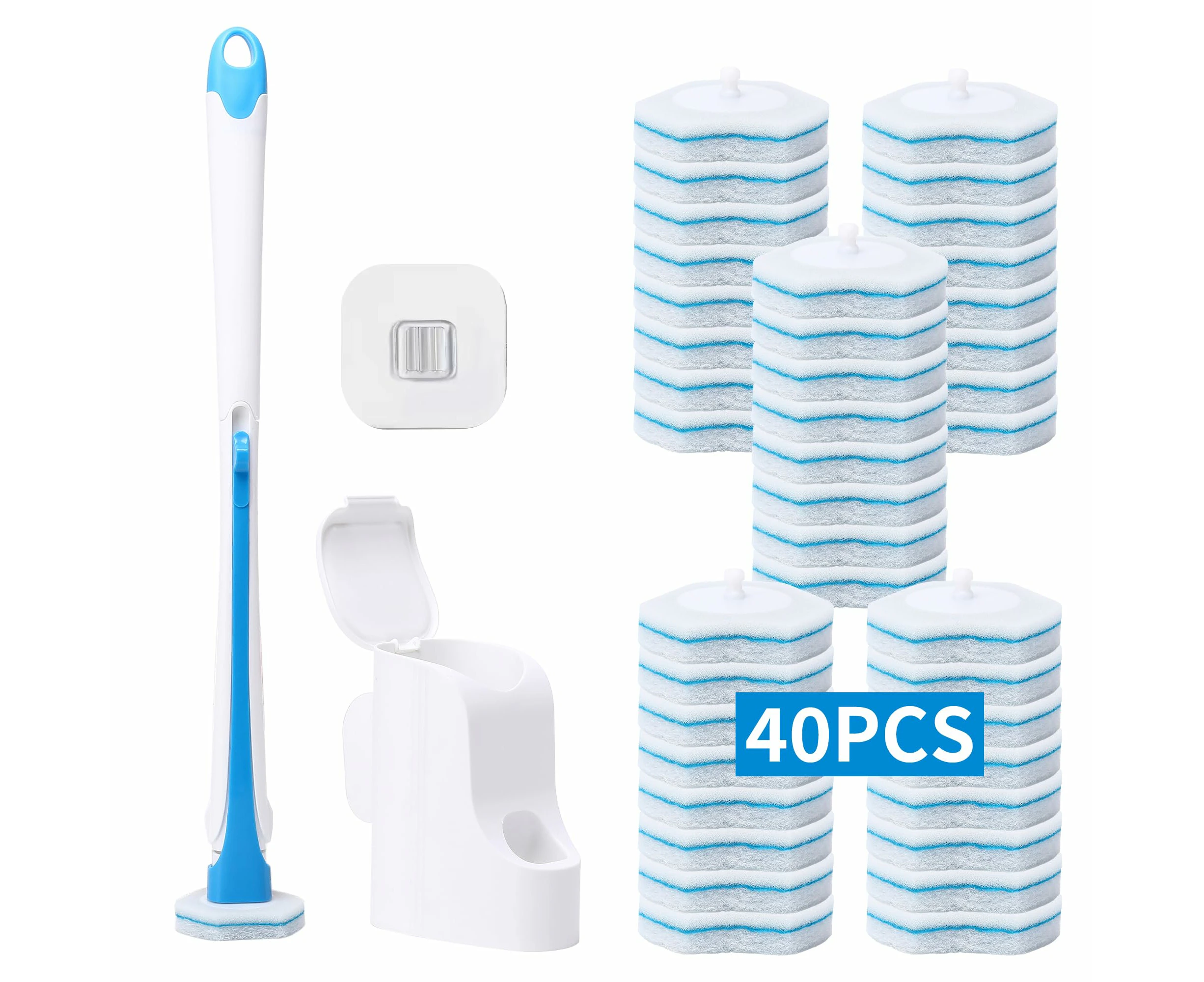 DALIPER Disposable Toilet Brush with 40PCS Refills, Wall Mounted Bathroom Bowl Wand Cleaning Tool