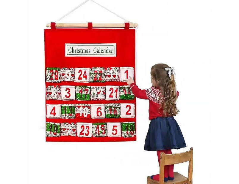 Christmas Advent Calendar Candy Bag Wall Hanging Storage Sack Xmas Decor with 24 Pockets