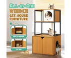 All In One Cat Tree Litter Box Enclosure Condo Scratching Post Climber Tower Kitty Play Gym House Pet Furniture Bed Perch Entrance Cabin Toilet Washroom