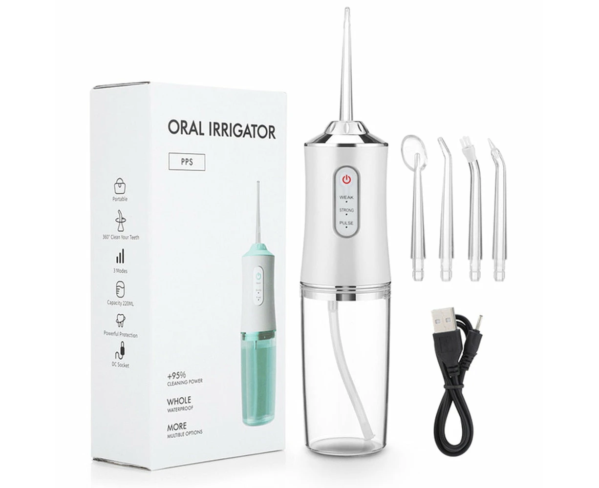 300ML Portable Oral Irrigator Dental Water Flosser Water Jet Toothpick Waterproof 3 Modes USB Rechargeable Teeth Cleaner - White