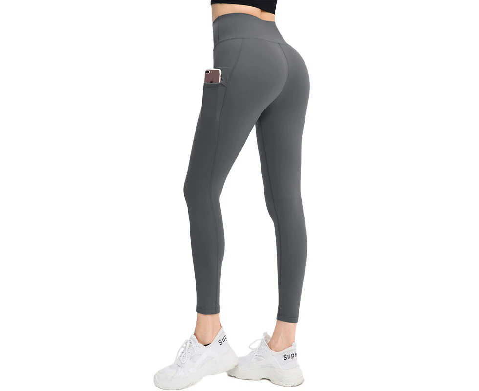 Lookbook High Waisted Leggings for Women Stretchy Soft Yoga Pants with Pockets-Grey