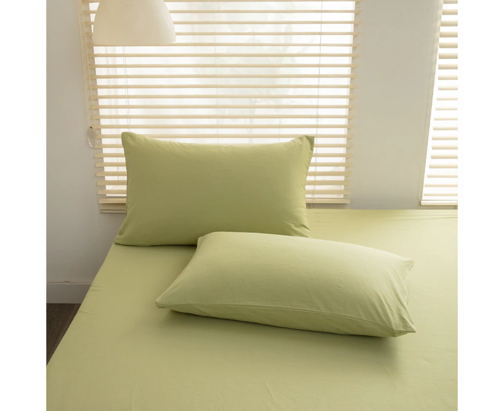 Cotton Washed Cotton Solid Color Pillowcase 2 Piece Envelope Simple Queen Size Pillowcase For Hair and Skin -Avocado green