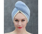 Double-Layer Coral Velvet Dry Hair Cap Women'S Microfiber Absorbent Quick-Drying Bag Headband Dry Hair Towel - Blue