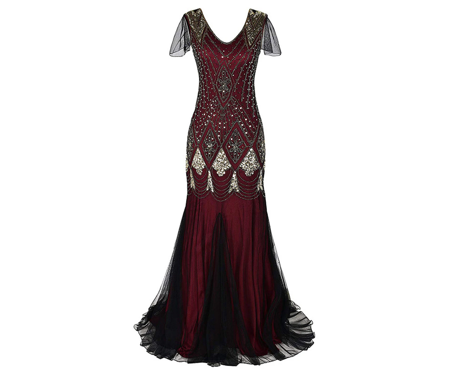 1920s Red Gold Women’s Vintage Sequins Fringe Long Flapper Dress Formal Wedding Evening Maxi Gown Party Cocktail Dresses