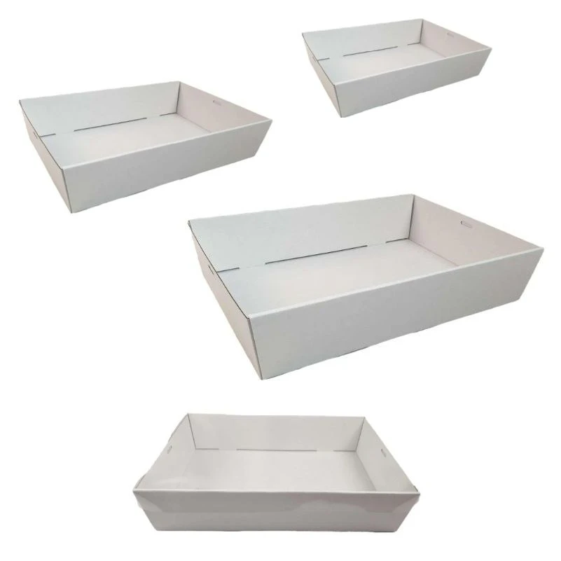 10 x White Disposable Catering Grazing Boxes Trays With Clear PET Lids - White