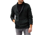 Mens Knitted Cardigan Thick Sweater Double Row Buttons Closure Jumper Autumn Winter Overcoat-black