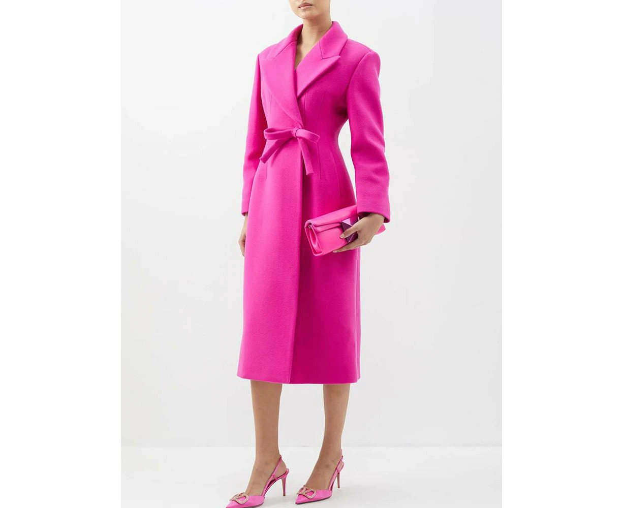 Moore Shaped Diagonal Double Wool Coat with Bow Detail Coat