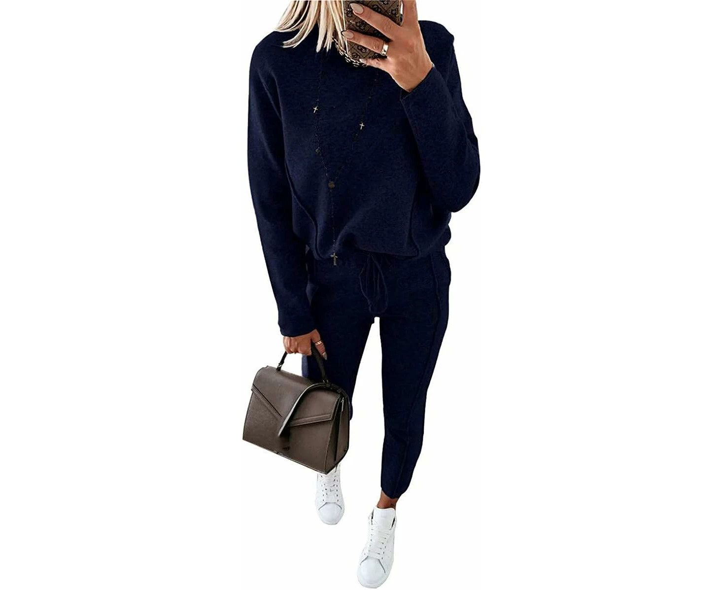 Women's Jogging Suit Two-Piece Trouser Suit with Pockets Tracksuit Sets - Navy