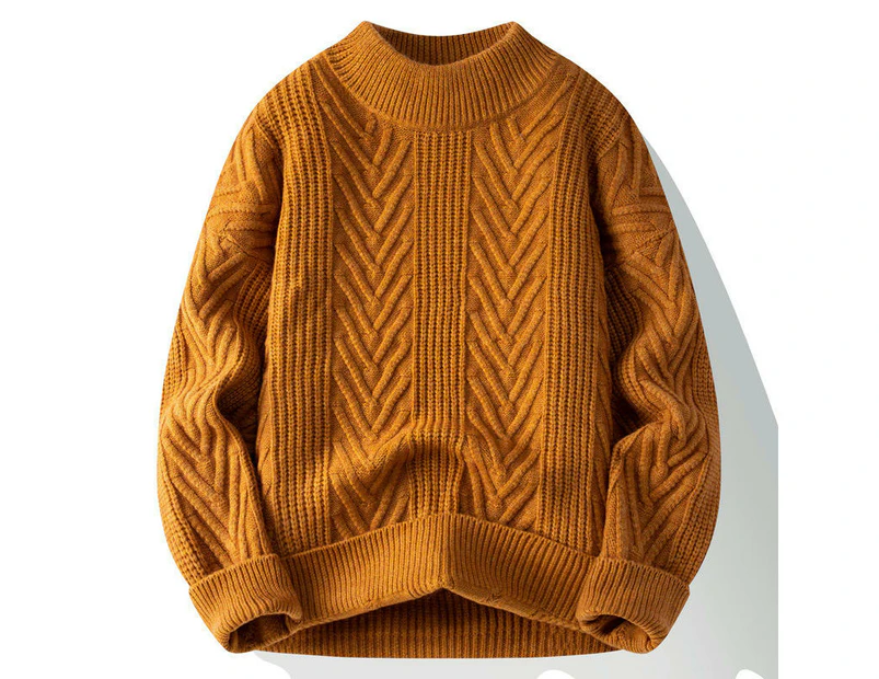 Men's Sweater Winter Knit Crew Neck Sweater Long Sleeve Soft Warm Knit Pullover-400 Orange Red