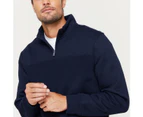 New Men's Unisex Adult Half-Zip Fleece Jumper Pullover Stand Collar Jacket Shirt - Navy
