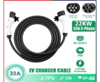 32A/3Phase 22kW 5Meter EV Power Type 2 to Type 2 Charging Cable with Storage Bag
