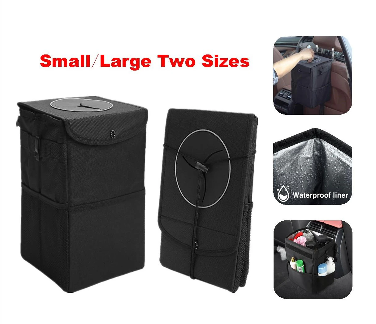 Car Trash Can + Lid Muti-Functional Foldable Waterproof Bin Rubbish Waste Storage Garbage Bag Organizer