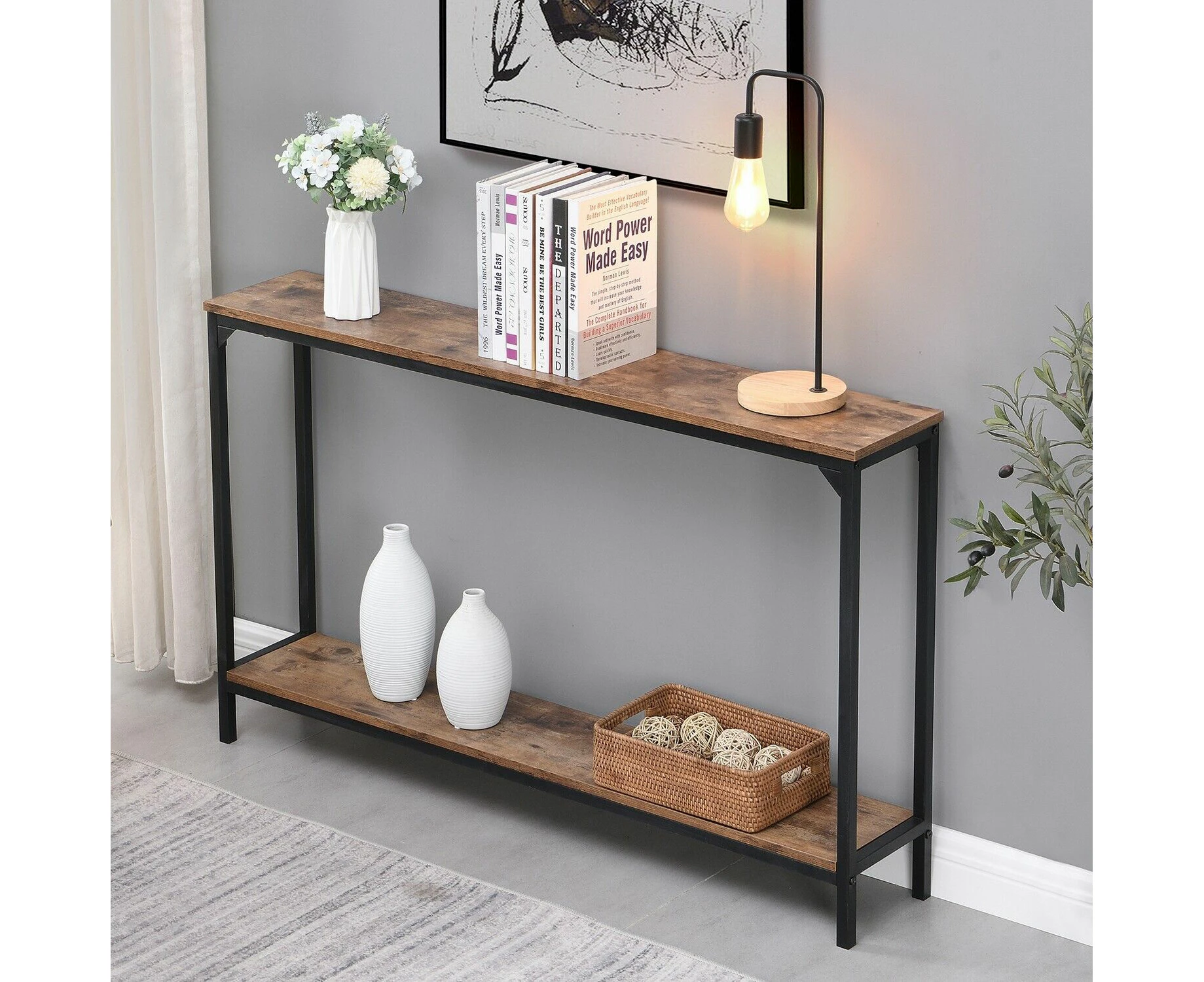 Rustic Industrial Narrow Console Table Entryway Table