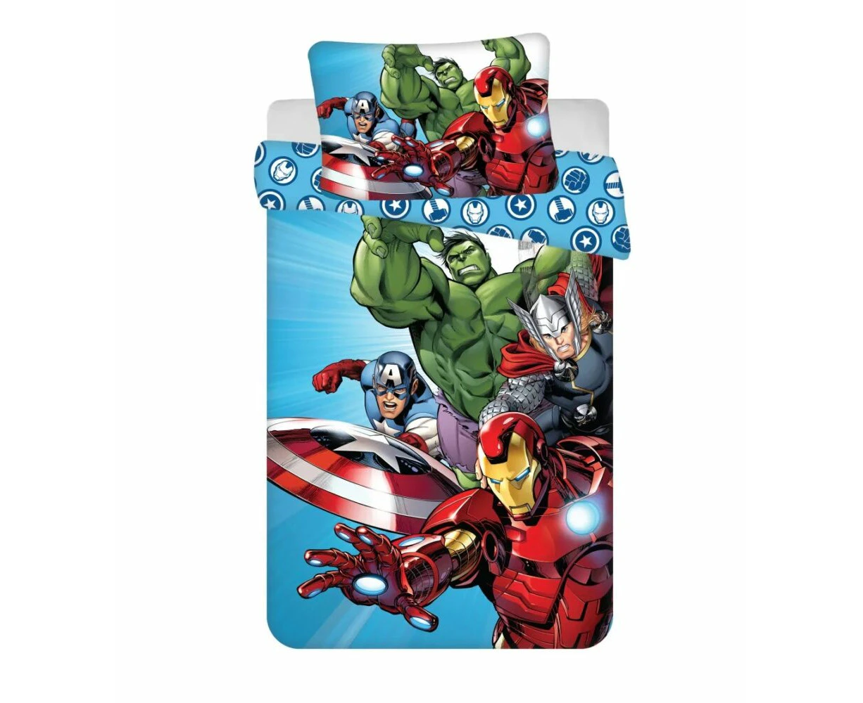 Marvel Avengers Light Blue Quilt Cover Set - Toddler Bed Size