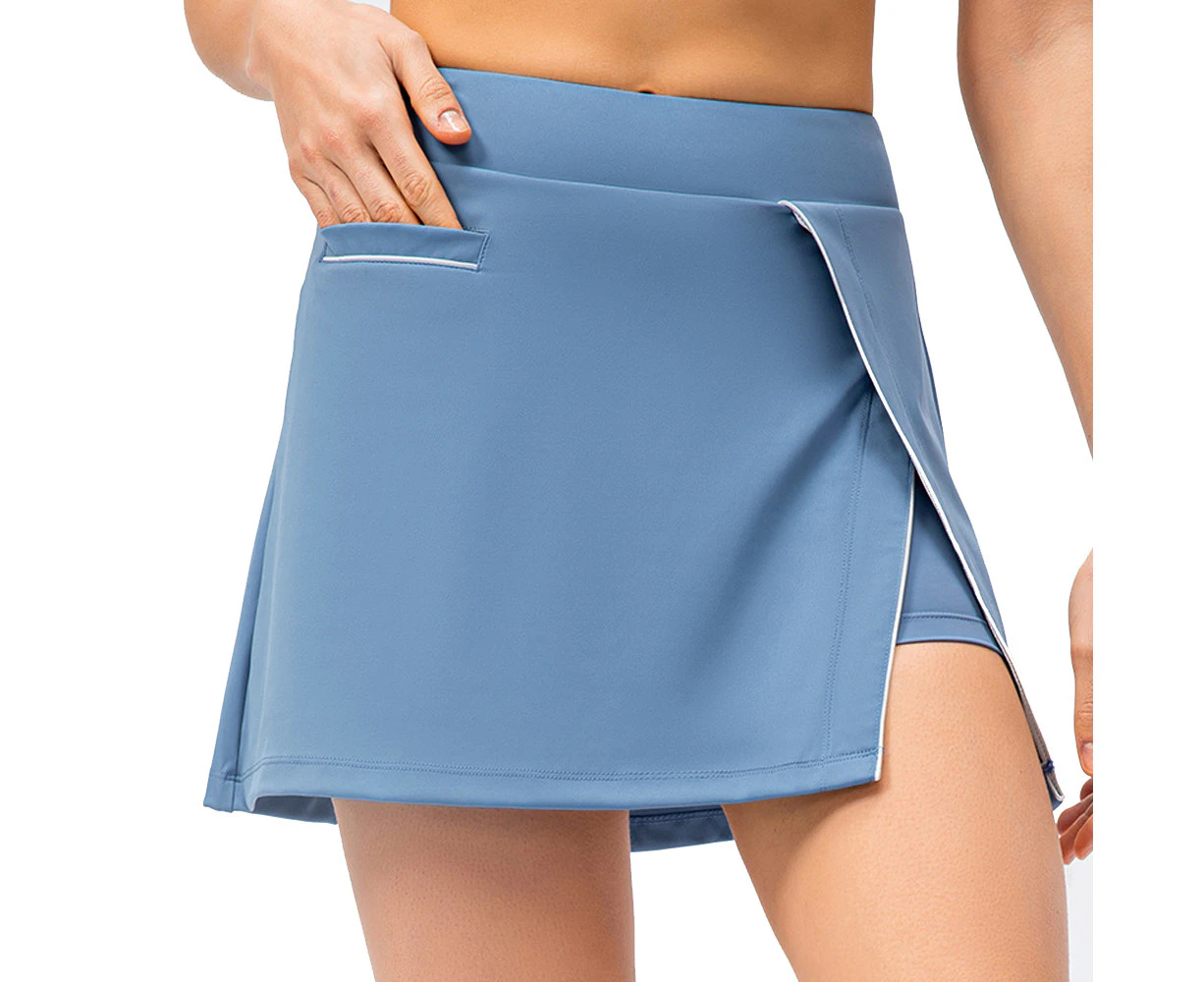 Tennis Skirts for Women with Pockets, High Waisted Athletic Golf Skorts Skirts with Shorts - Blue