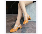 Women's Pumps Ankle Strap Block Heel Closed Square Toe Dress Shoes-Apricot color