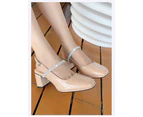 Women's Pumps Ankle Strap Block Heel Closed Square Toe Dress Shoes-Apricot color