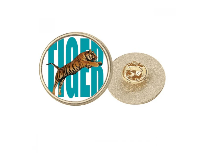 Feline Tigers Ferocious Art Deco  Fashion Round Metal Golden Pin Brooch Clip