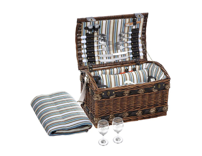 4 Person Wicker Picnic Basket Baskets Outdoor Insulated Gift Blanket