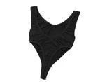 Erotic Bodysuit Swimsuit  Women Thin High Transparent Lingerie Swim wear-Black