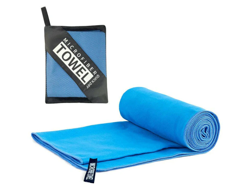 Microfiber Gym Towels Sports Fitness Workout Sweat Towel Super Soft and Absorbent -Square mesh bag - sky blue