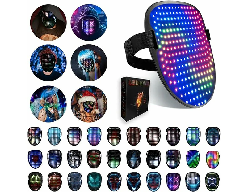 Led Mask With 50 Presets Pattern,For Party Masquerade Dj Costume Party,Halloween Led Glow Light Up Mask for Adult Kid