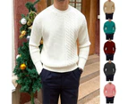 Men's Cable Knit Sweater Casual Crewneck Long-Sleeve Fisherman Pullover-Khaki color