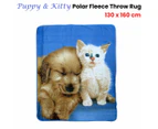 Puppy & Kitty Multi Colour Polar Fleece Throw Rug 130 x 160 cm