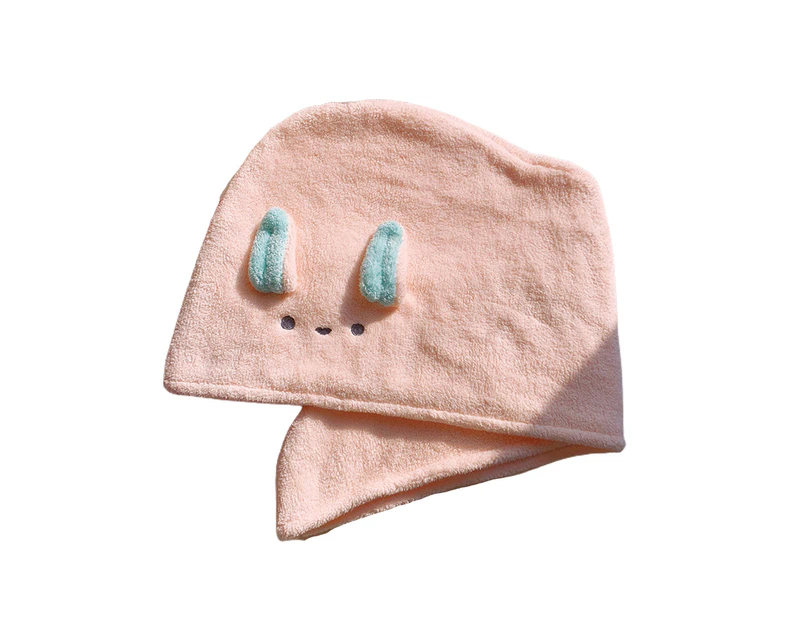 Non-slip Hair Drying Hat Embroidery Pattern Coral Fleece Simple Operation Head Wrap Hat for Household - Pink