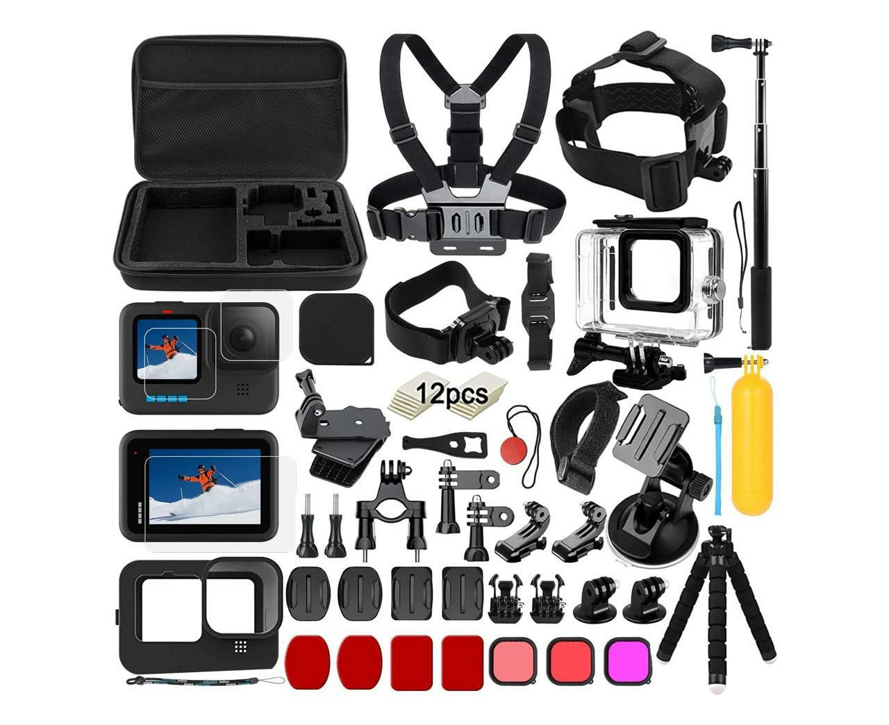 Accessory Set Kit Bundle for GoPro Hero 12 11 10 9 Black Waterproof Protective Case Housing Snorkelling Accessory Bicycle Mount Selfie Bar Head Strap