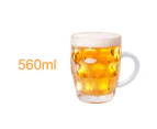 6 x Beer Mug 560ml JUG Glass Glasses W Handle Dimple Print Party Bar Drink