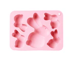 5 Cavities Cake Mold Food Grade Non Sticky Flexible Easter Bunny Shape Chocolate Cookie Fondant Silicone Mold for Bakery-Pink