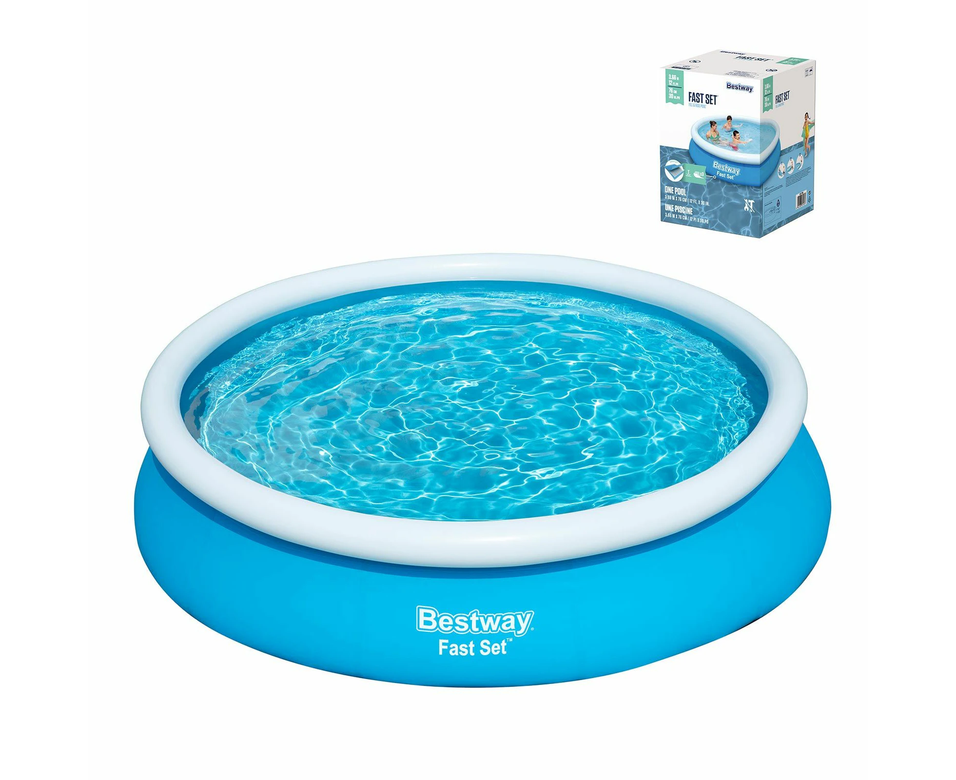 Bestway Fast Set Up Round Pool 3.66mx76cm Above Ground Swimming Inflatable 12ft x 30in Blue Outdoor Kids Adults Backyard Family Water Play Station Party