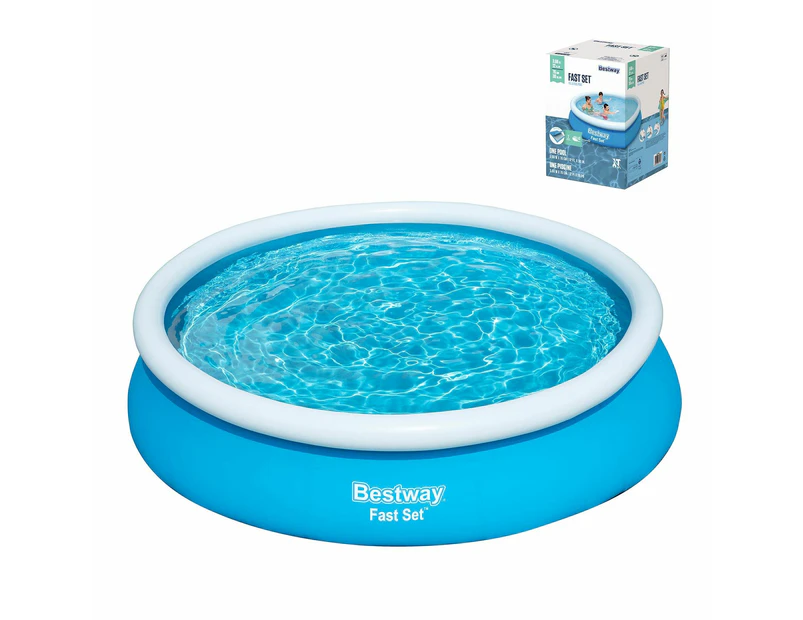 Bestway Fast Set Up Round Pool 3.66mx76cm Above Ground Swimming Inflatable 12ft x 30in Blue Outdoor Kids Adults Backyard Family Water Play Station Party