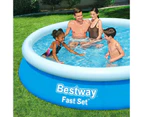 Bestway Fast Set Up Round Pool 3.66mx76cm Above Ground Swimming Inflatable 12ft x 30in Blue Outdoor Kids Adults Backyard Family Water Play Station Party