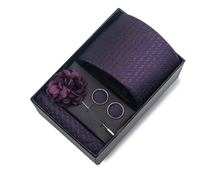 Kings Collection Men's Dot Formal Necktie Pocket Squares Buttonhole Cufflinks Classic for Men Gift Box Set - Purple