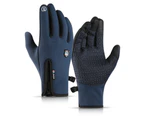 puluofuh Men Women Winter Windproof Waterproof Touch Screen Anti Slip Full Finger Gloves-M Blue