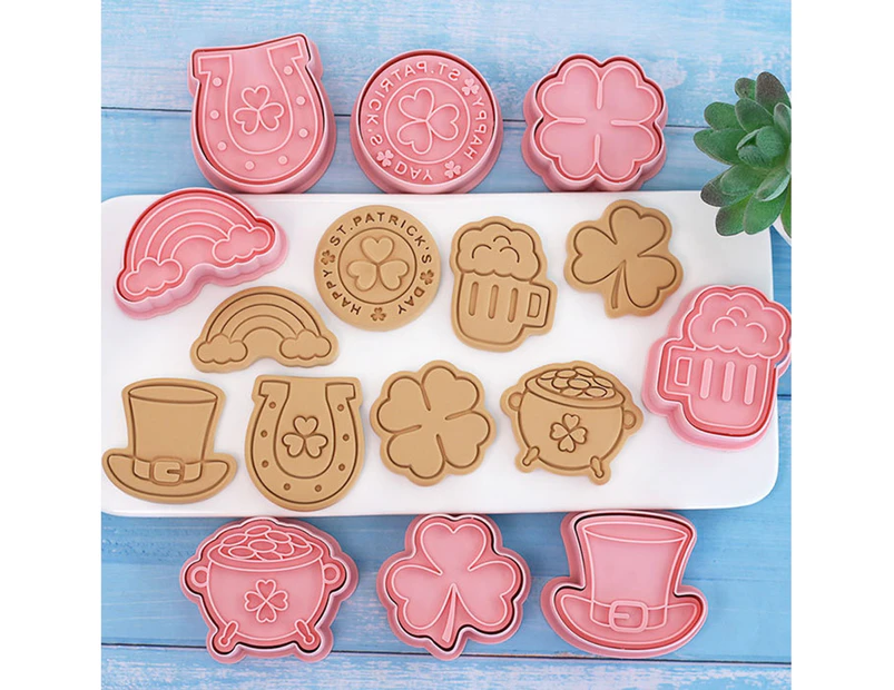 8Pcs/Set Biscuit Cutters Food Grade DIY Baking Tools Shamrock Four Leaf Clover Beer Cup Shaped Fondant Maker Molds for Saint Patrick's Day