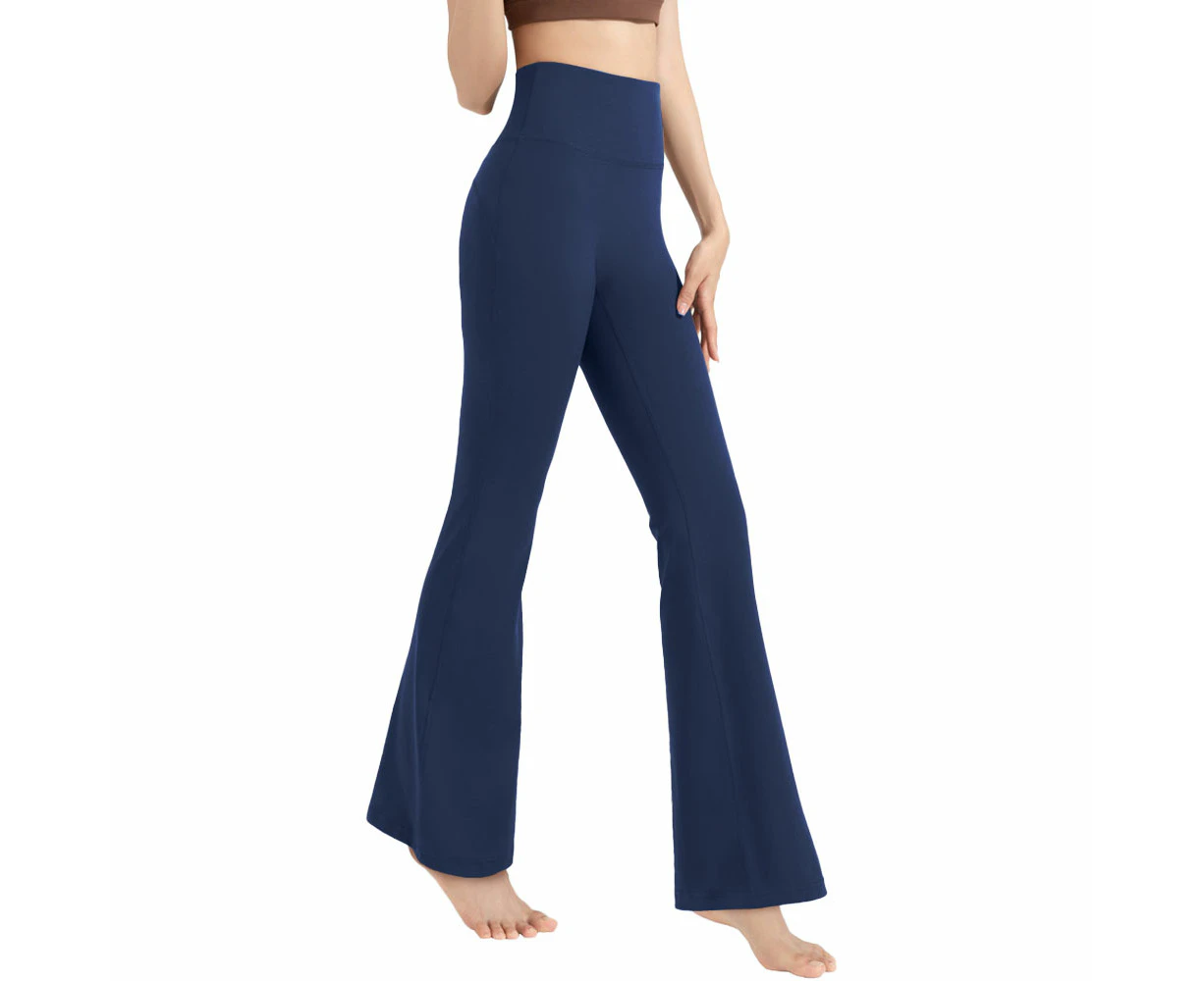 Women's Yoga Flare pants High waist buttock lifting wide leg pants sports micro Lama fitness pants - dark blue