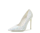 Women's Heels Stiletto Pumps Closed Pointed Toe Dress Shoes-white