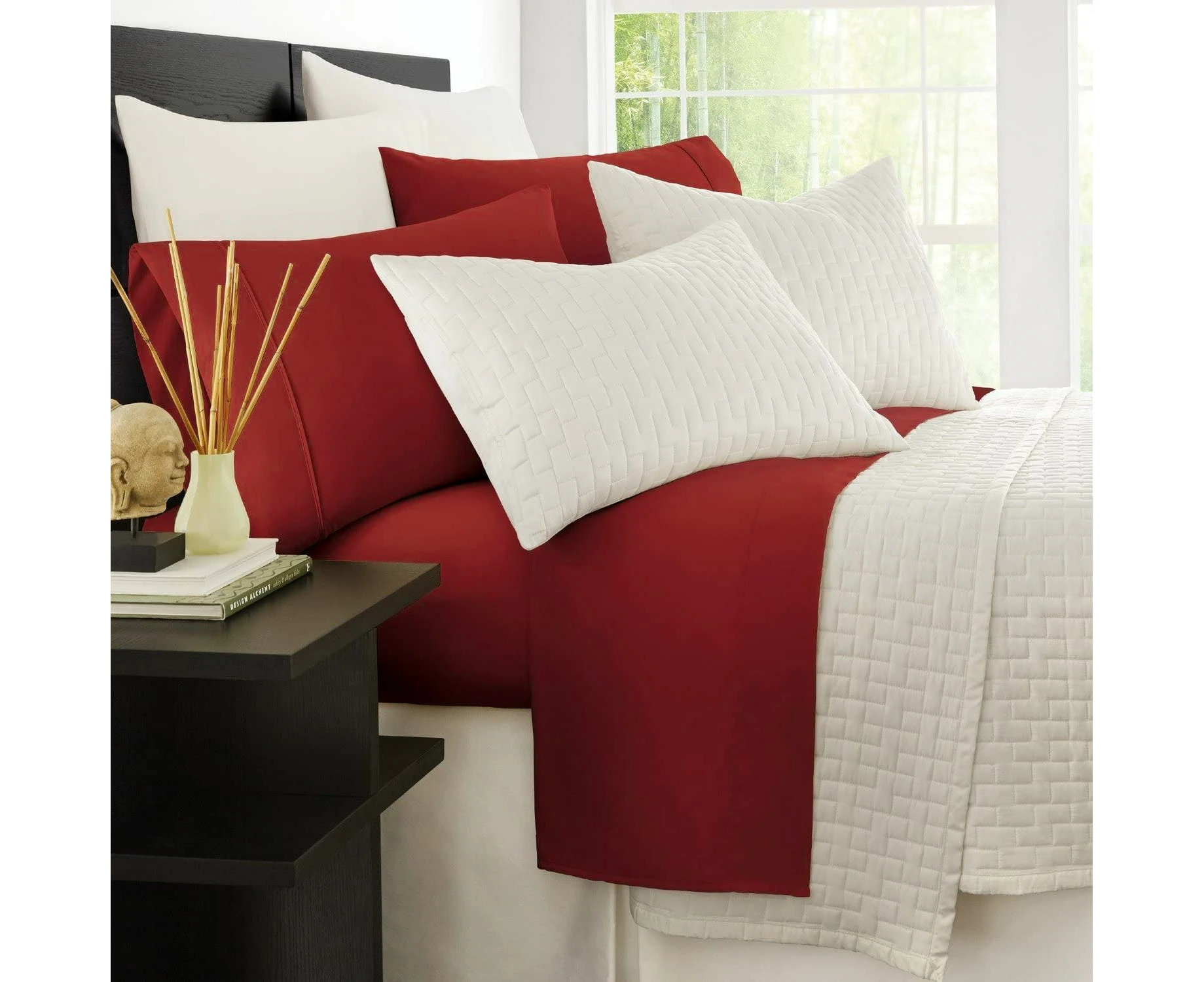 Hotel Bedding 1800TC Ultra Soft Sheet Sets Flat & Fitted Sheets with Pillowcase - Burgundy