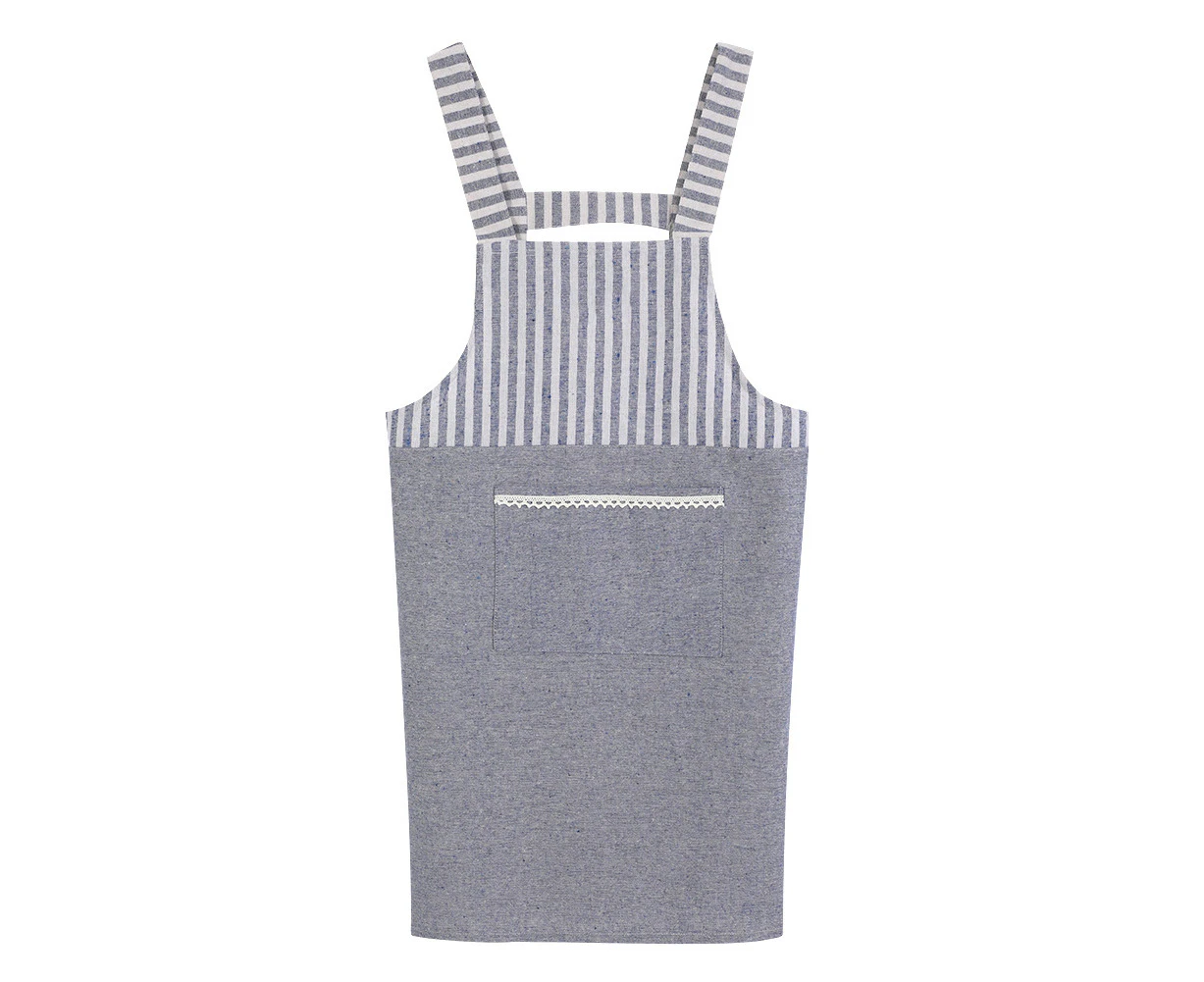 Simple And Stylish Cotton Apron With Pocket Home Restaurant Cooking Chef Kitchen Bib (Blue)