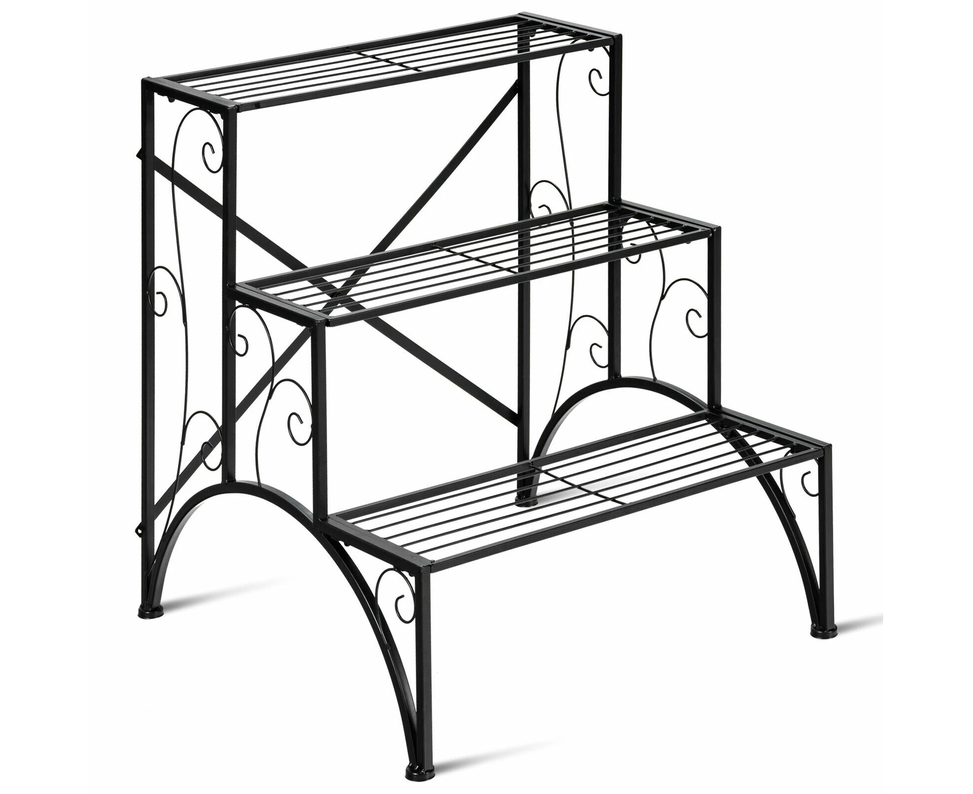 Patio Plant Rack 3-Tier Metal Plant Stand Garden Shelf Stair Style Decorative