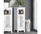 Bathroom Cabinet Floor Cupboard Slim Laundry Storage Rattan Door White