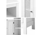 Bathroom Cabinet Floor Cupboard Slim Laundry Storage Rattan Door White