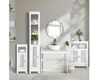 Bathroom Cabinet Floor Cupboard Slim Laundry Storage Rattan Door White